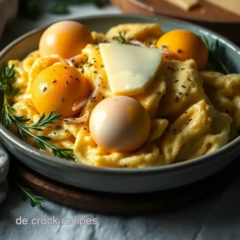 Klassisches Rührei mit Kräutern und Käse presentation