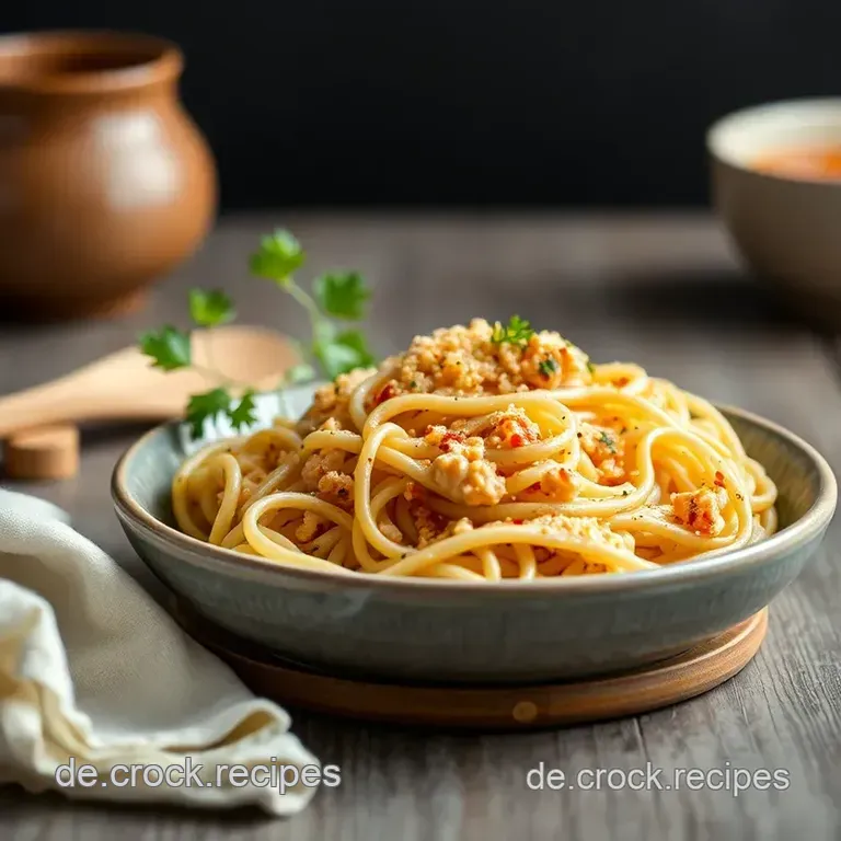 Knusprige Sesam-Tofu-Nudeln mit Erdnuss-Soße presentation