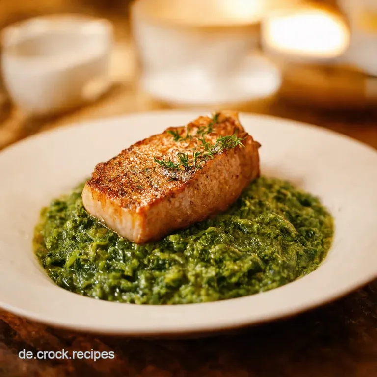 Knuspriges Seelachsfilet Auf Spinatrisotto presentation