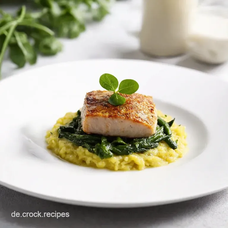 Knuspriges Seelachsfilet auf SpinatRisotto