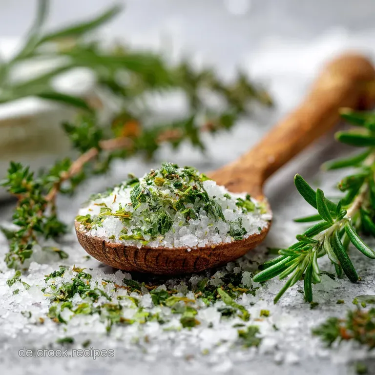 Close-up of coarse, emerald-green herb salt piled on a white ceramic spoon, highlighting its fragrant, textured composition.