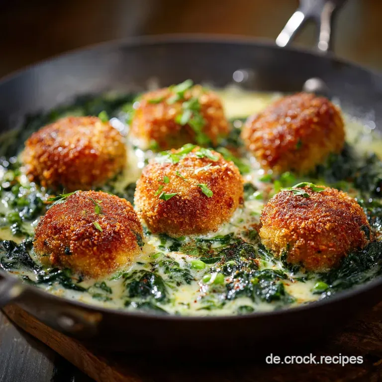 Kroketten Auflauf mit Spinat und Erbsen Herzhaftes Hausmannskost Gericht