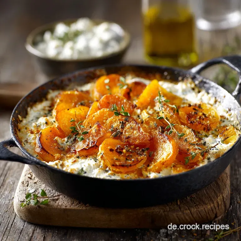 K&uuml;rbisKartoffelBlech mit Feta Thymian Dip: Das beste einfache Ofengericht.