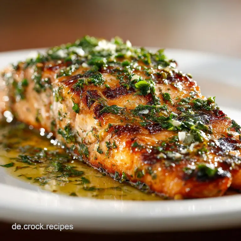 Elegant salmon fillet plated with vibrant greens and lemon. Salmon skin is crispy and golden. Fresh herbs highlight the dish.