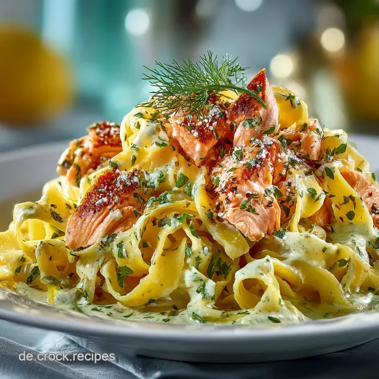 LachsTagliatelle mit cremiger Zitronensoße und frischem Dill presentation