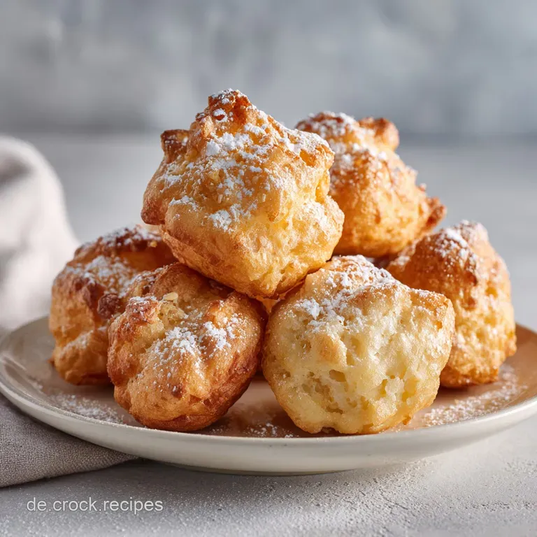 A neatly arranged stack of golden triangular cookies, dusted with powdered sugar, on a white plate.