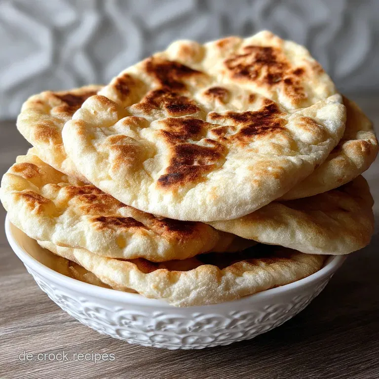 A single, beautifully puffed pita bread, showcasing its light and airy texture, served in a woven basket, ready to be enjo...