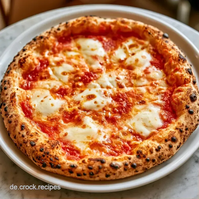 Goldbraun gebackene Pizza auf einer rustikalen Platte, garniert mit frischen Basilikumbl&auml;ttern und gl&auml;nzendem Oliven&ouml;l.