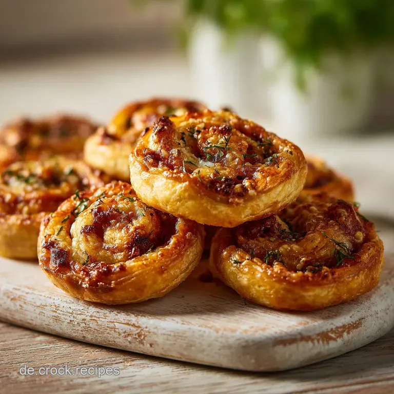 Plated pastry spirals, artfully arranged with a side of fresh greens and a hint of glistening sauce.