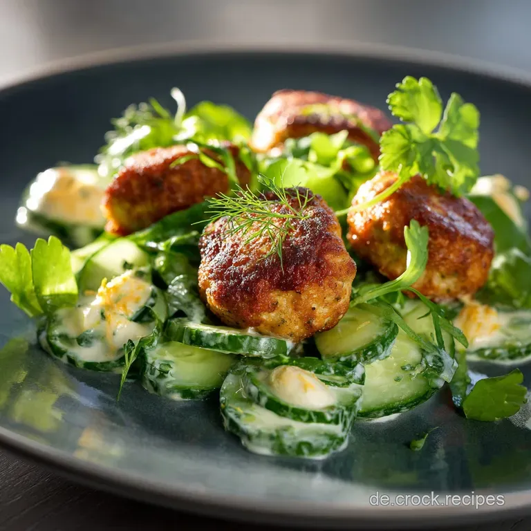 Reisb&auml;llchen Und Gurkensalat: Knusprige Kr&auml;uter-B&auml;llchen Mit Cremigem Salat presentation