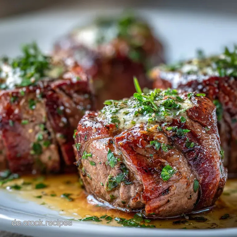 Elegant presentation of sliced beef roulade with glistening gravy, accompanied by vibrant green beans and creamy mashed po...