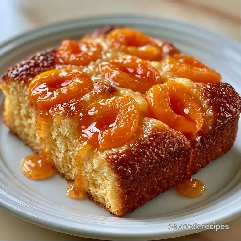Ein saftiges St&uuml;ck gelber Obstkuchen auf wei&szlig;em Porzellan, best&auml;ubt mit Puderzucker neben einer silbernen Gabel.