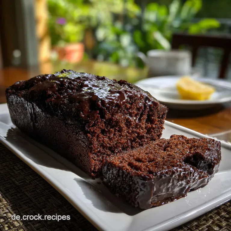 Slice of moist chocolate cake with a dusting of powdered sugar and cocoa, reflecting warm light. Simple, rustic elegance.