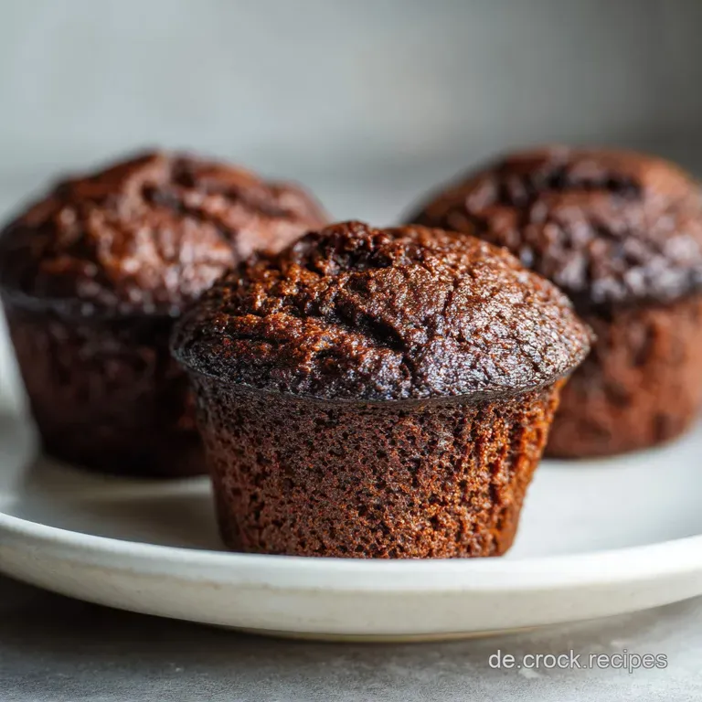 Moist chocolate muffin on a white plate, beside a glass of milk. Cocoa powder dusting, highlighting dark brown color, look...