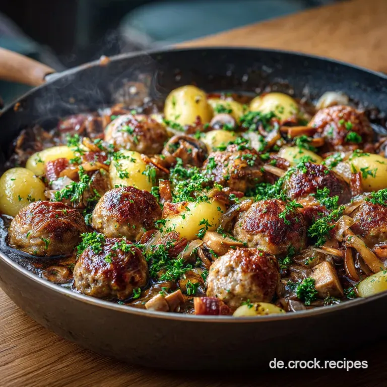 Schupfnudelpfanne mit Bratwurstkl&ouml;&szlig;chen und Gem&uuml;se: Deftiges Pfannengl&uuml;ck