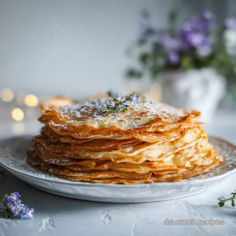 Delicate Swedish pancakes artfully arranged on a white plate, drizzled with golden syrup and topped with vibrant fresh ber...