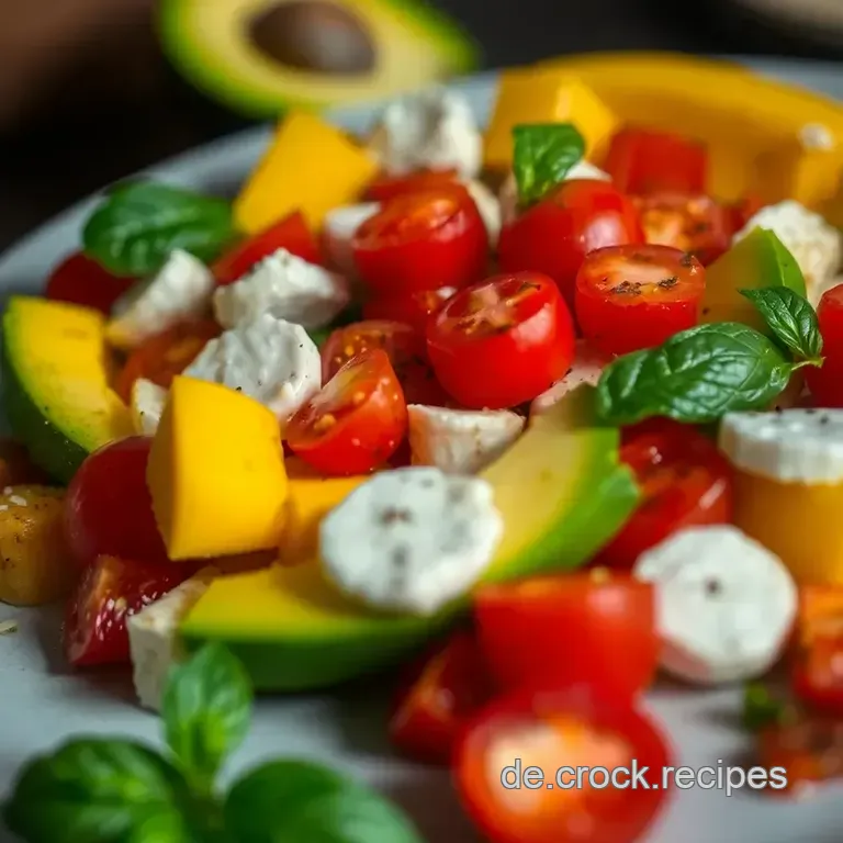 Sommer-Sonnen-Salat: Mango Avocado Mozzarella im Blütenmeer presentation