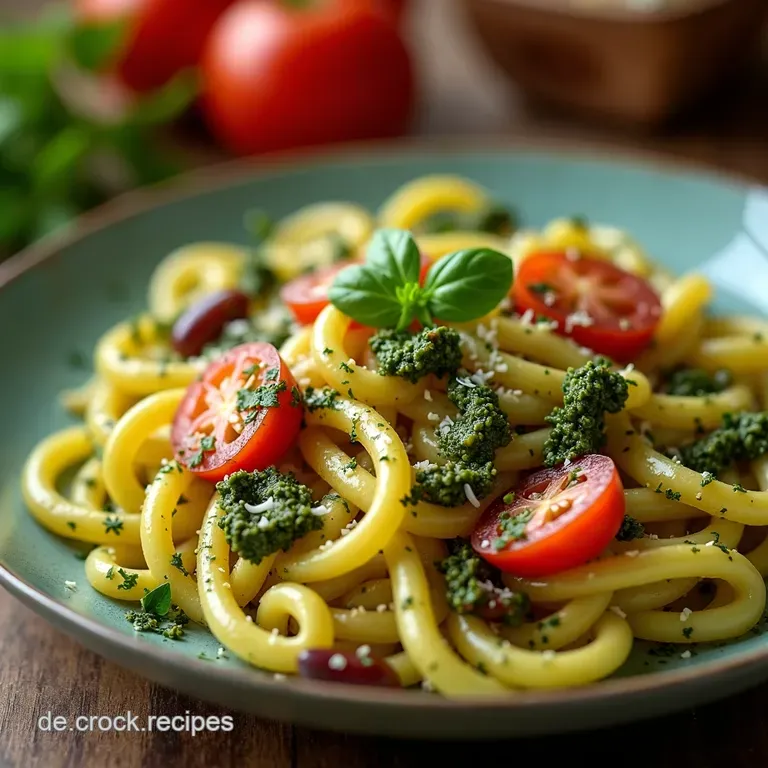 Sommerlicher Italienischer Nudelsalat Mit Pesto Und Rucola presentation