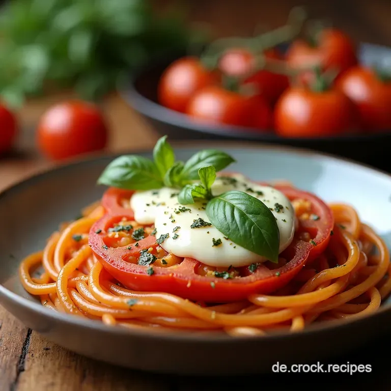 Sonniger Nudelauflauf Tomate Mozzarella presentation