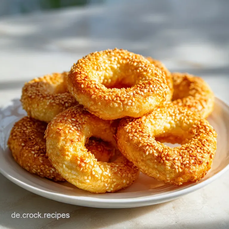 Warm, pillowy sesame bagels artfully arranged on a white ceramic plate, inviting a bite.