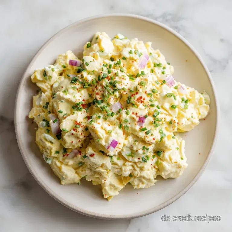 A swirl of creamy yellow 'egg salad' served in a rustic bowl with a sprinkle of paprika.