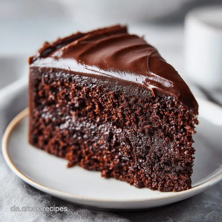 Ein pr&auml;zise geschnittenes St&uuml;ck dunkler Schokokuchen auf wei&szlig;em Porzellan, dekoriert mit gl&auml;nzenden roten Beeren.