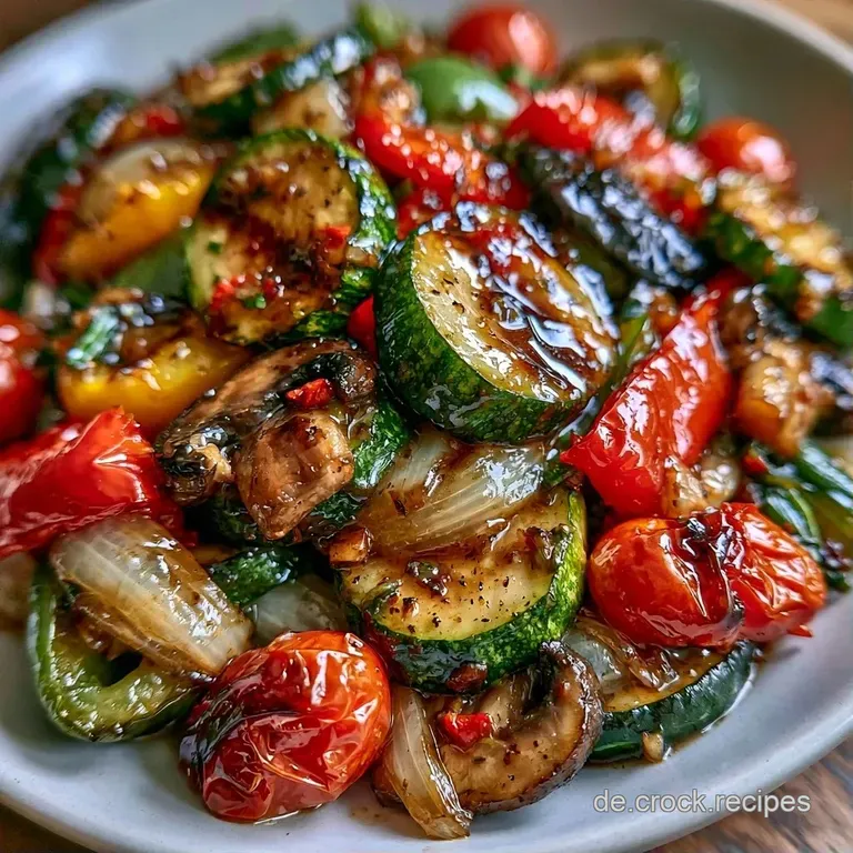 Farbenfrohes Grillgem&uuml;se auf einer wei&szlig;en Platte, gl&auml;nzend von Oliven&ouml;l und mit frischen, gr&uuml;nen Kr&auml;utern bestreut.