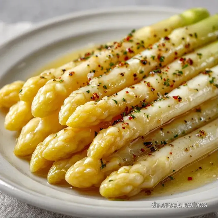 Elegant angerichteter wei&szlig;er Spargel mit cremiger Sauce auf einer Porzellanplatte, sanft beschichtet und gl&auml;nzend.