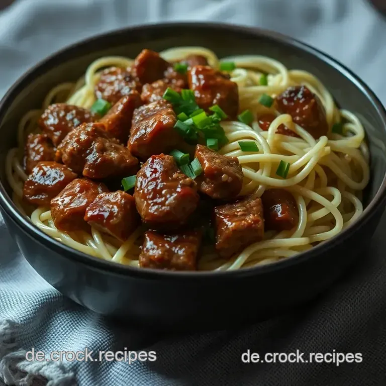 Würzige Hähnchenstücke im Nudelbett mit Cap Cay presentation