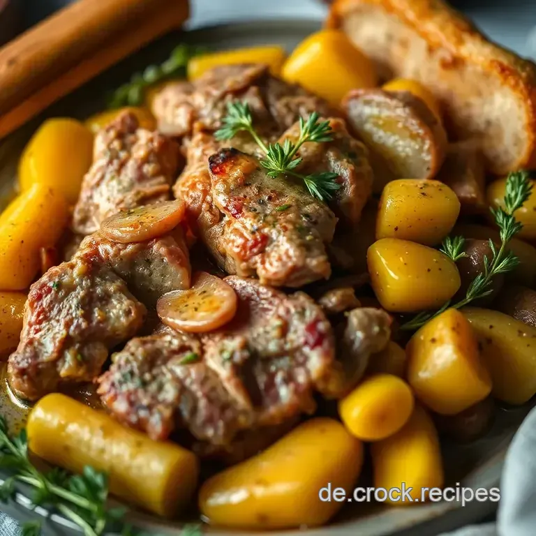 Zart geschmorter Schmorbraten mit Wurzelgemüse und Rotwein presentation