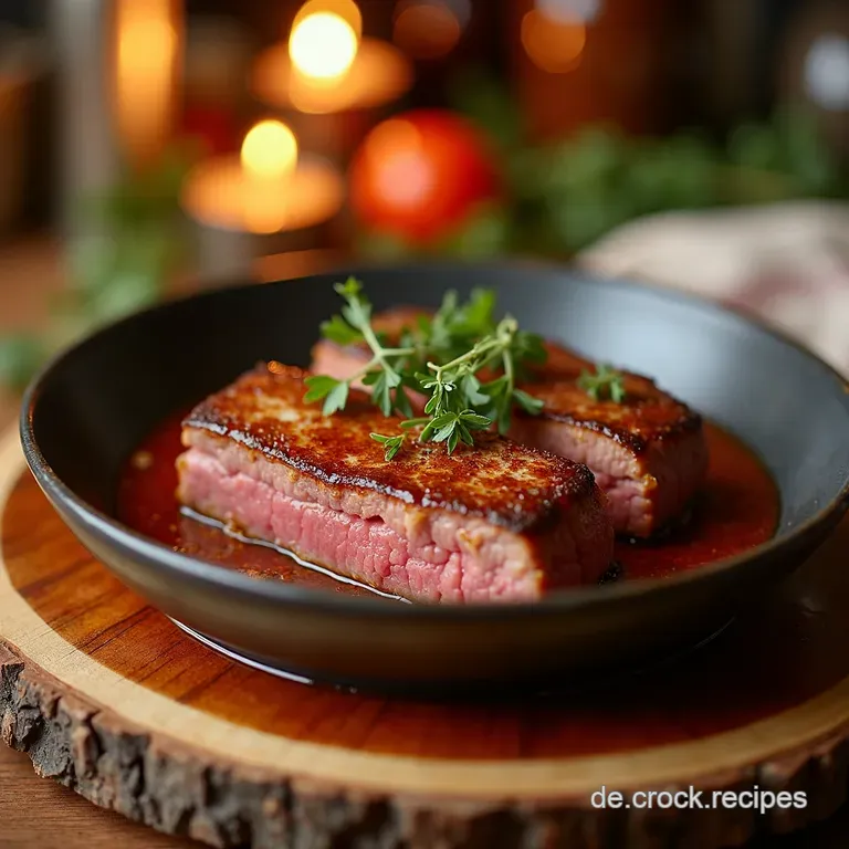 Zartes Rindfleisch in Balsamicozwiebelsauce presentation