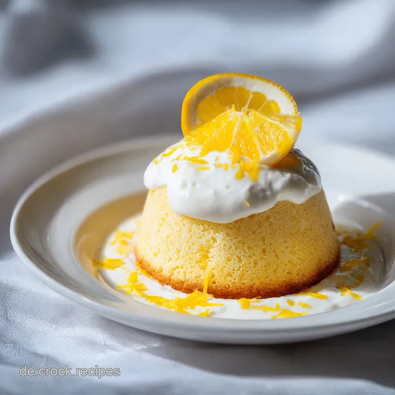 Slice of bright yellow lemon cake on a small white plate, garnished with a sprig of mint. Cake has a slightly glossy, appe...