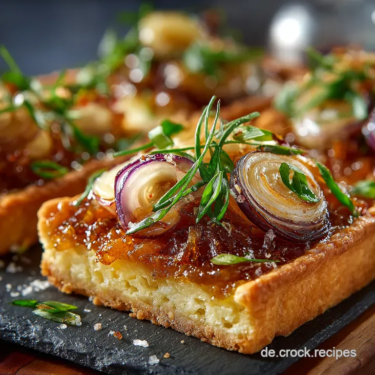 Zwiebelkuchen Deluxe Tart mit karamellisierten Zwiebeln presentation